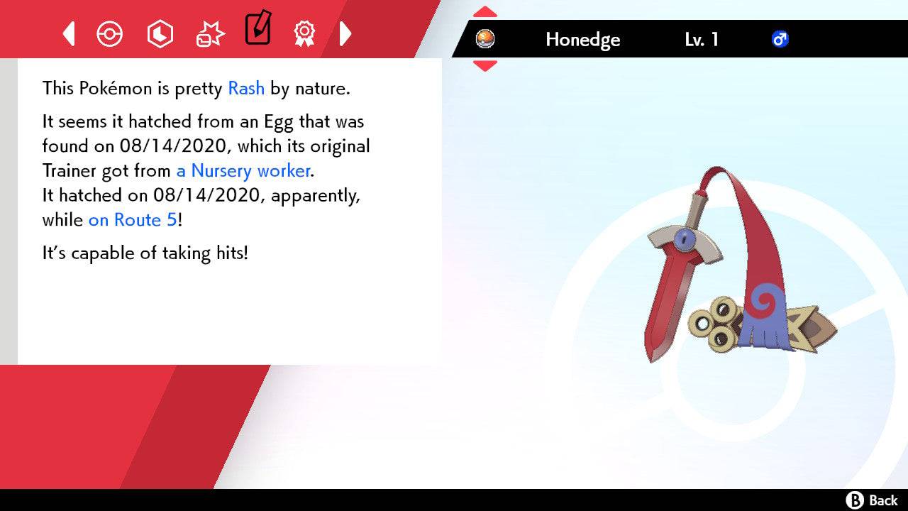 Pokemon Sword and Shield Shiny Honedge 6IV-EV Trained - Pokemon4Ever