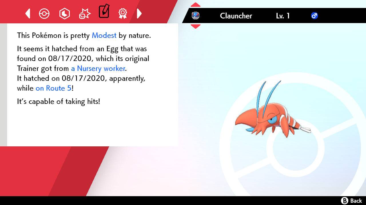 Pokemon Sword and Shield Shiny Clauncher 6IV-EV Trained - Pokemon4Ever