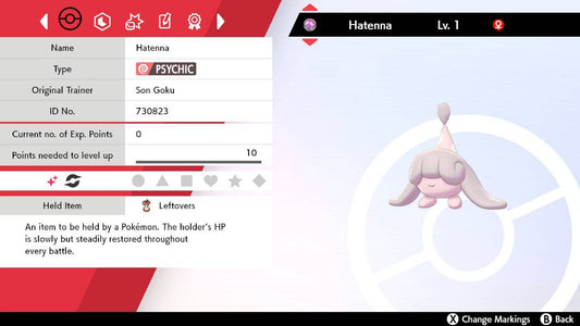 Pokemon Sword and Shield Shiny Hatenna 6IV-EV Trained - Pokemon4Ever