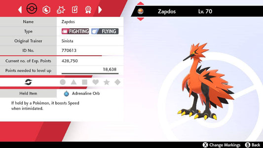 Pokemon Sword and Shield Galarian Zapdos 6IV-EV Trained - Pokemon4Ever