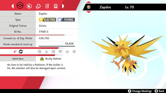 Pokemon Sword and Shield Shiny Zapdos 6IV-EV Trained - Pokemon4Ever