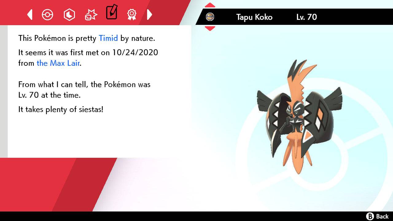 Pokemon Sword and Shield Shiny Tapu Koko 6IV-EV Trained - Pokemon4Ever