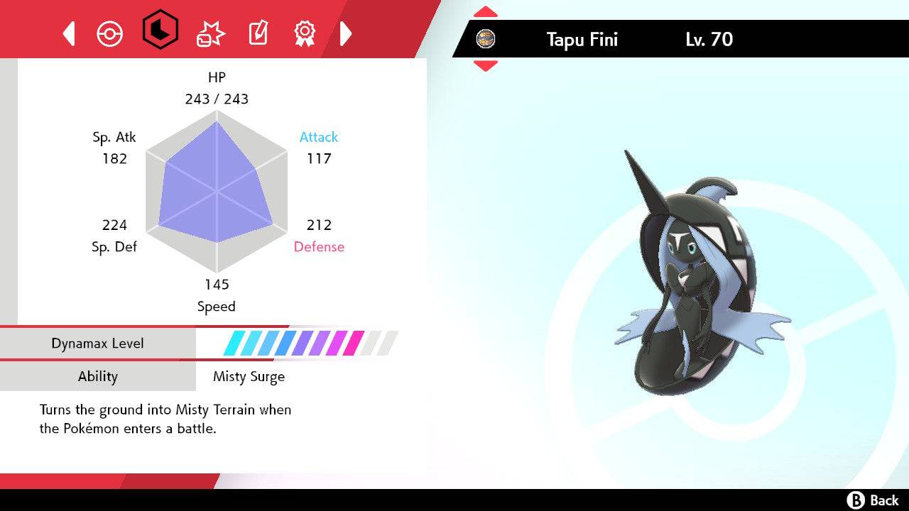 Pokemon Sword and Shield Shiny Tapu Fini 6IV-EV Trained - Pokemon4Ever