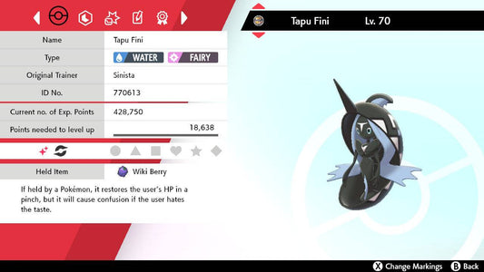 Pokemon Sword and Shield Shiny Tapu Fini 6IV-EV Trained - Pokemon4Ever