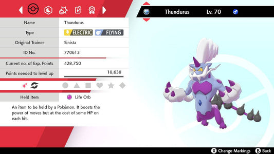 Pokemon Sword and Shield Shiny Thundurus-Therian 6IV-EV Trained - Pokemon4Ever