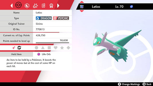 Pokemon Sword and Shield Shiny Latios 6IV-EV Trained - Pokemon4Ever