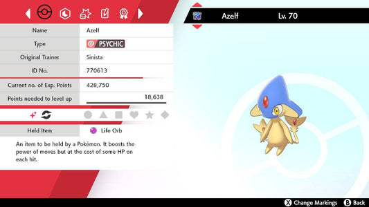 Pokemon Sword and Shield Shiny Azelf 6IV-EV Trained - Pokemon4Ever