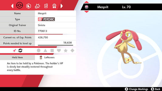 Pokemon Sword and Shield Shiny Mesprit 6IV-EV Trained - Pokemon4Ever