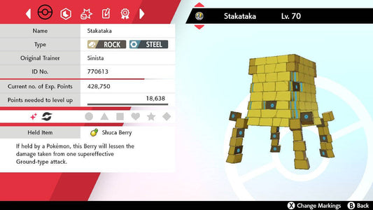 Pokemon Sword and Shield Shiny Stakataka 6IV-EV Trained - Pokemon4Ever