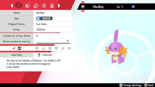 Pokemon Sword and Shield Ultra Shiny Mudkip 6IV-EV Trained - Pokemon4Ever