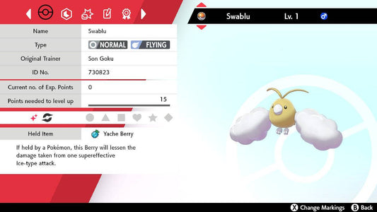Pokemon Sword and Shield Shiny Swablu 6IV-EV Trained - Pokemon4Ever