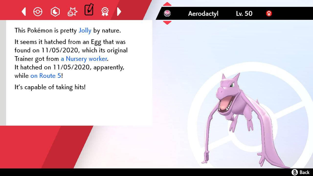 Pokemon Sword and Shield Shiny Aerodactyl 6IV-EV Trained - Pokemon4Ever