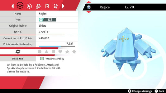 Pokemon Sword and Shield Regice 6IV-EV Trained - Pokemon4Ever