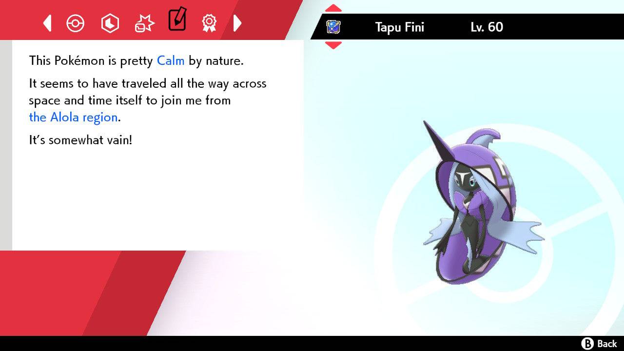 Pokemon Sword and Shield Tapu Fini 6IV-EV Trained - Pokemon4Ever