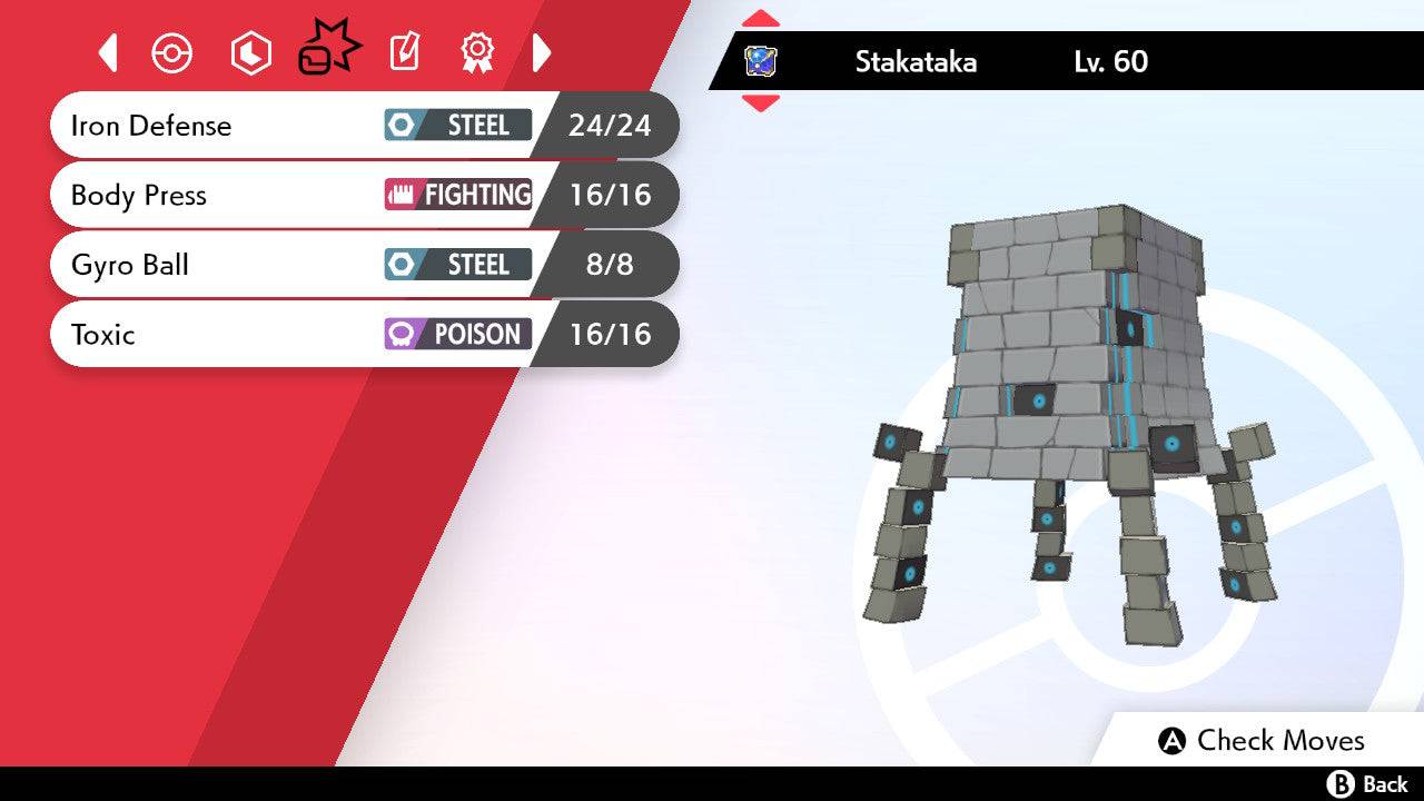 Pokemon Sword and Shield Stakataka 6IV-EV Trained - Pokemon4Ever