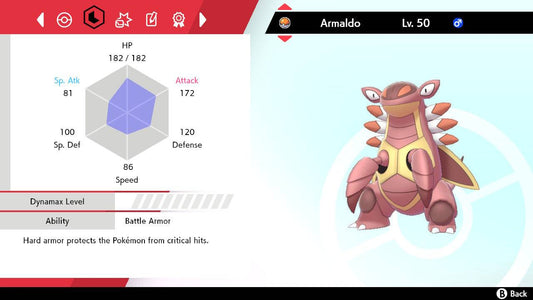 Pokemon Sword and Shield Ultra Shiny Armaldo 6IV-EV Trained - Pokemon4Ever