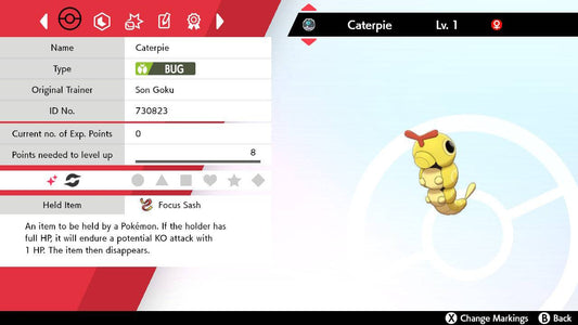 Pokemon Sword and Shield Shiny Caterpie 6IV-EV Trained - Pokemon4Ever