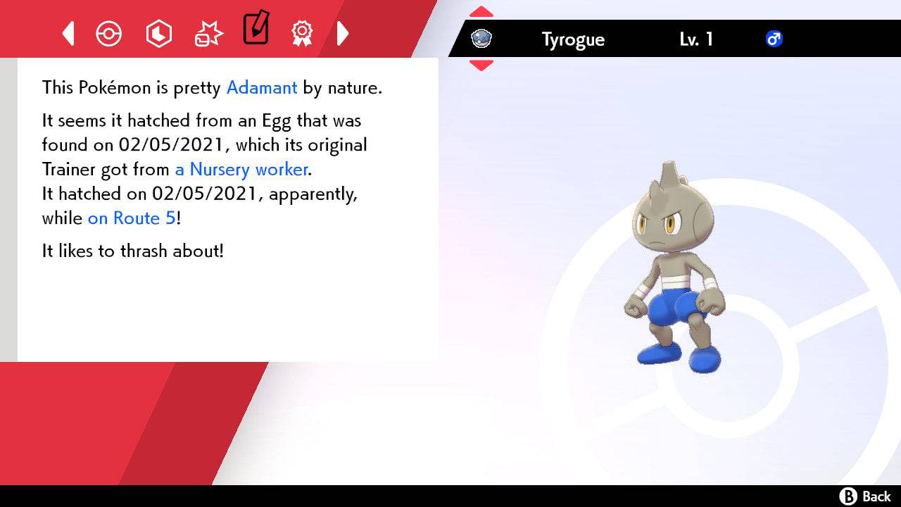 Pokemon Sword and Shield Shiny Tyrogue 6IV-EV Trained - Pokemon4Ever