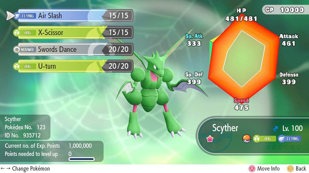 Pokemon Let's Go Shiny Scyther 6IV-AV Trained - Pokemon4Ever
