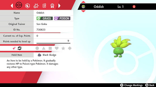 Pokemon Sword and Shield Shiny Oddish 6IV-EV Trained - Pokemon4Ever