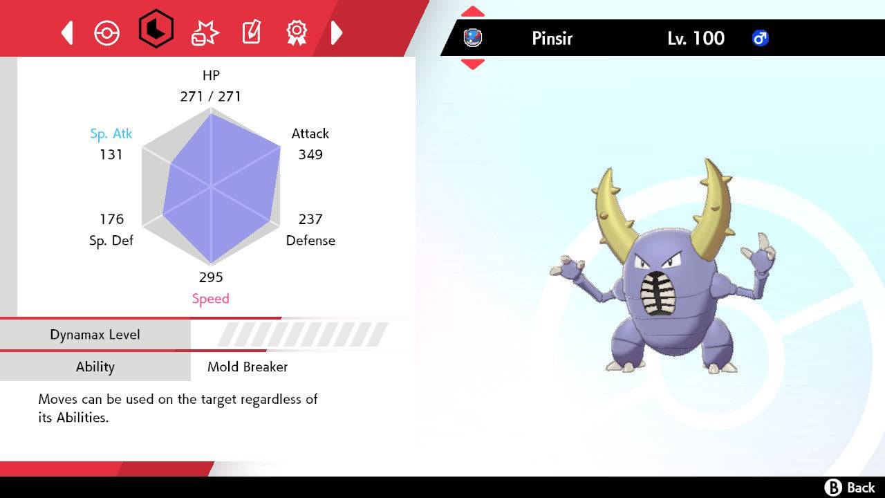 Pokemon Sword and Shield Shiny Pinsir 6IV-EV Trained - Pokemon4Ever