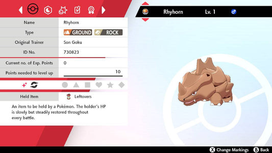 Pokemon Sword and Shield Shiny Rhyhorn 6IV-EV Trained - Pokemon4Ever