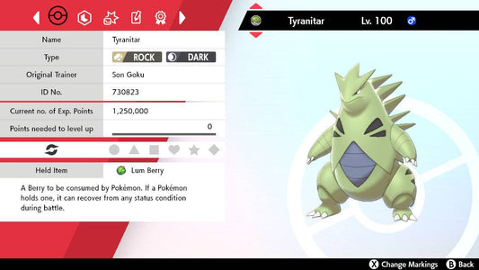 Pokemon Sword and Shield Tyranitar 6IV-EV Trained - Pokemon4Ever
