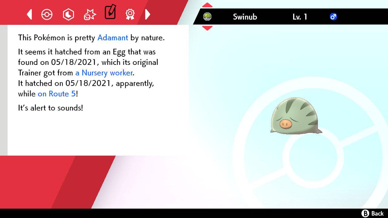 Pokemon Sword and Shield Shiny Swinub 6IV-EV Trained - Pokemon4Ever