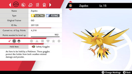 Pokemon Sword and Shield Ultra Shiny Zapdos 6IV-EV Trained - Pokemon4Ever