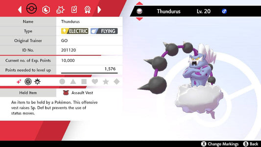 Pokemon Sword and Shield Ultra Shiny Thundurus 6IV-EV Trained - Pokemon4Ever