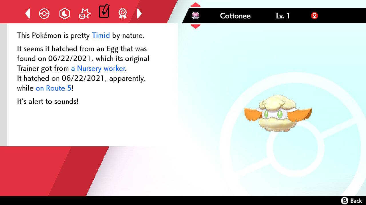 Pokemon Sword and Shield Shiny Cottonee 6IV-EV Trained - Pokemon4Ever
