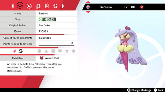 Pokemon Sword and Shield Shiny Tsareena 6IV-EV Trained - Pokemon4Ever