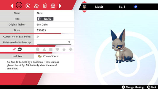 Pokemon Sword and Shield Shiny Nickit 6IV-EV Trained - Pokemon4Ever