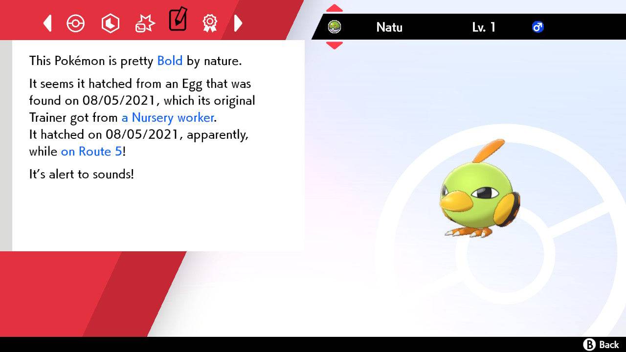 Pokemon Sword and Shield Shiny Natu 6IV-EV Trained - Pokemon4Ever