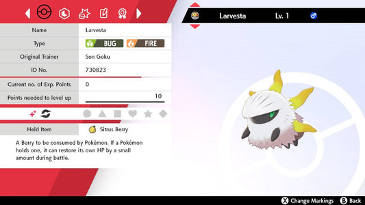 Pokemon Sword and Shield Ultra Shiny Larvesta 6IV-EV Trained - Pokemon4Ever