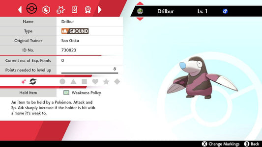 Pokemon Sword and Shield Shiny Drilbur 6IV-EV Trained - Pokemon4Ever