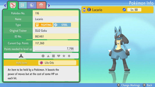 Pokemon Brilliant Diamond and Shining Pearl Lucario 6IV-EV Trained - Pokemon4Ever