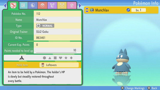 Pokemon Brilliant Diamond and Shining Pearl Munchlax 6IV-EV Trained - Pokemon4Ever