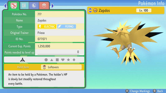 Pokemon Brilliant Diamond and Shining Pearl Zapdos 6IV-EV Trained - Pokemon4Ever