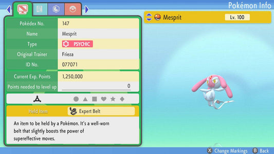Pokemon Brilliant Diamond and Shining Pearl Mesprit 6IV-EV Trained - Pokemon4Ever