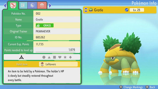 Pokemon Brilliant Diamond and Shining Pearl Hidden Ability Grotle 6IV-EV Trained - Pokemon4Ever