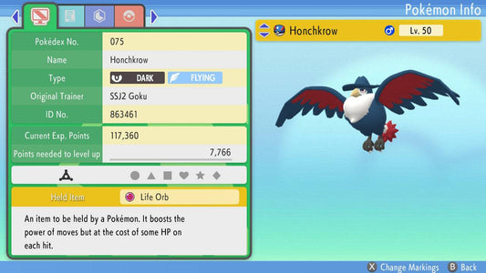 Pokemon Brilliant Diamond and Shining Pearl Honchkrow 6IV-EV Trained - Pokemon4Ever