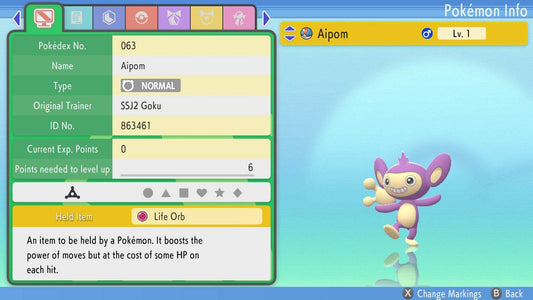 Pokemon Brilliant Diamond and Shining Pearl Aipom 6IV-EV Trained - Pokemon4Ever
