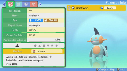 Pokemon Brilliant Diamond and Shining Pearl Hidden Ability Marshtomp 6IV-EV Trained - Pokemon4Ever
