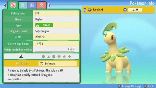 Pokemon Brilliant Diamond and Shining Pearl Hidden Ability Bayleef 6IV-EV Trained - Pokemon4Ever