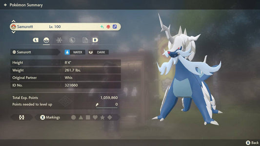 Pokemon Legends: Arceus Shiny Alpha Hisuian Samurott Max Effort Levels 6IV-EV Trained - Pokemon4Ever