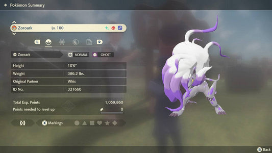 Pokemon Legends: Arceus Shiny Alpha Hisuian Zoroark Max Effort Levels 6IV-EV Trained - Pokemon4Ever