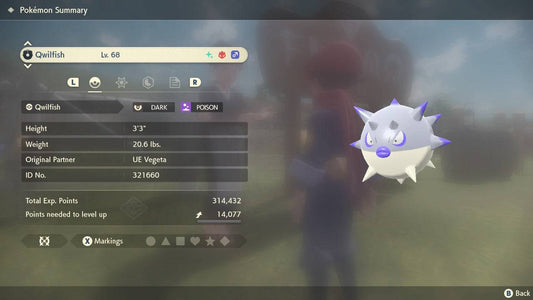 Pokemon Legends: Arceus Shiny Alpha Hisuian Qwilfish Max Effort Levels 6IV-EV Trained - Pokemon4Ever