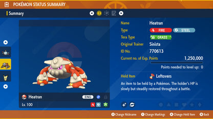 Pokemon Scarlet and Violet Shiny Heatran 6IV-EV Trained - Pokemon4Ever