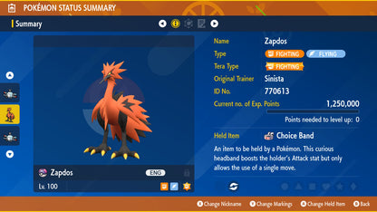 Pokemon Scarlet and Violet Galarian Zapdos 6IV-EV Trained - Pokemon4Ever